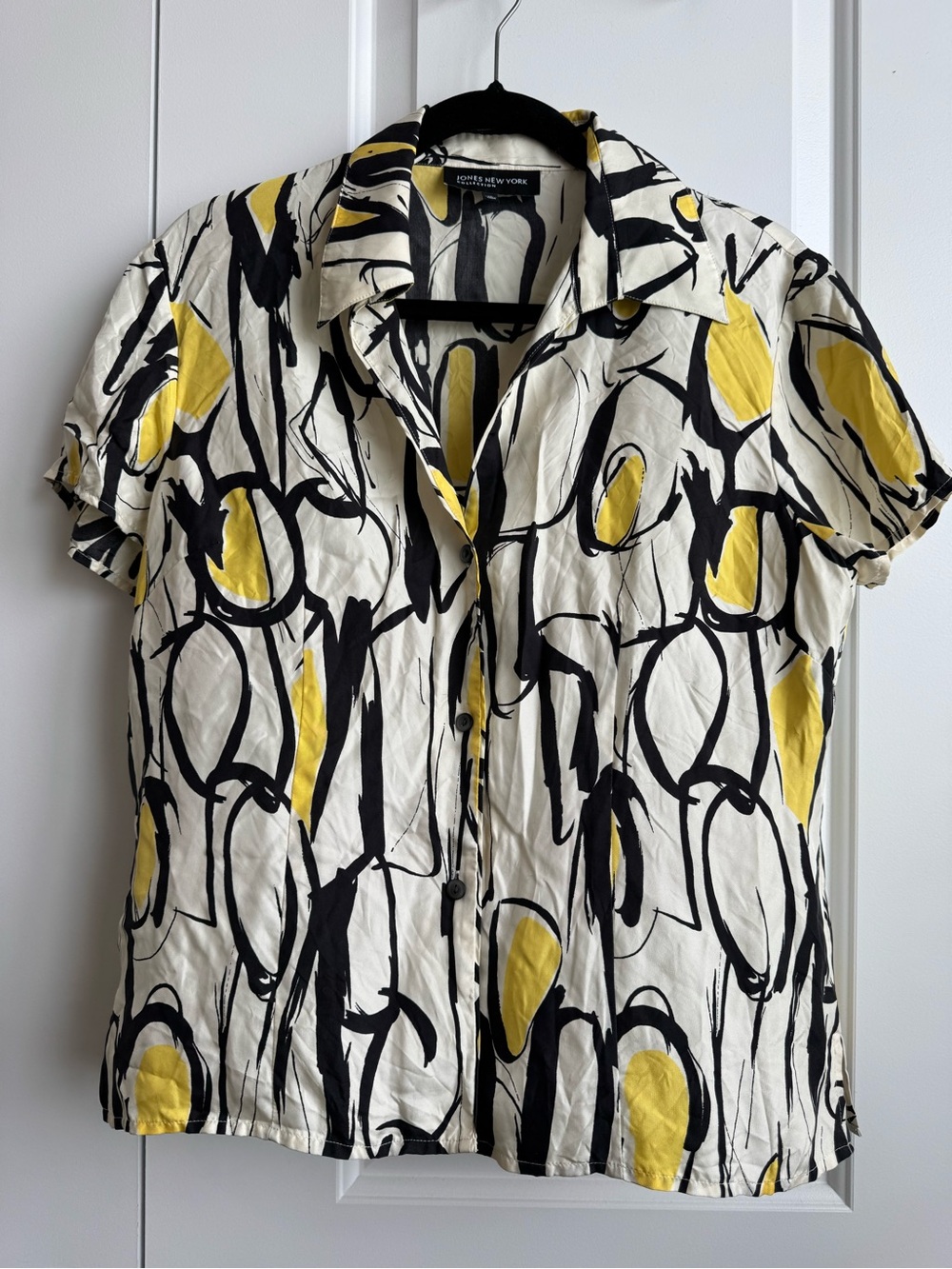 Jones New York 100% Silk Abstract Graphic Short Sleeve Blouse Sz 12
